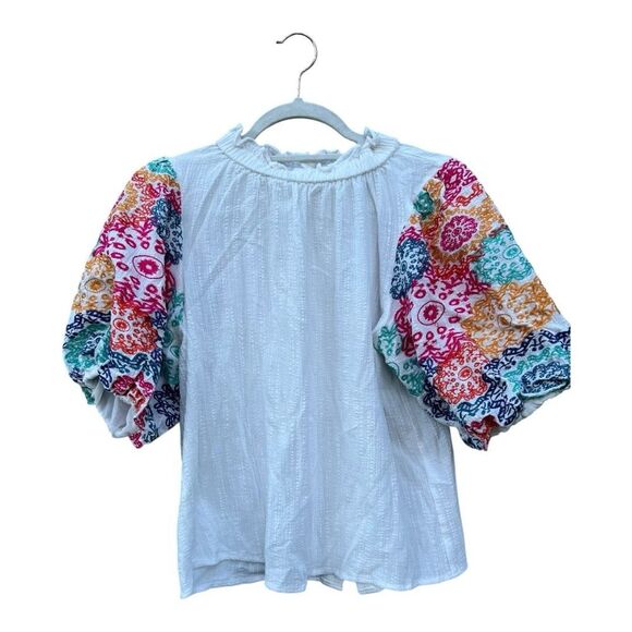 THML: On Your Heart White Embroidered Sleeve Blouse size medium boho cottagecore - Picture 3 of 6